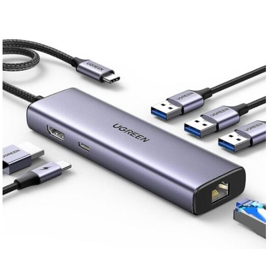 UGREEN 6 in 1 Multifunction Adapter, USB-C To USB 3.0 A ( 3 port ) + 4K HDMI + RJ45 + PD Converter